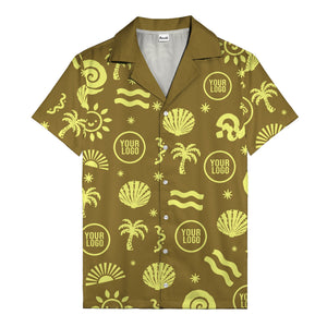 silver palm trees seashells sun waves vintage cartoon hawaiian shirt