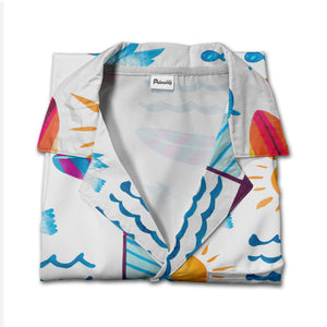 Summer Beach Surfboard & Sailboat Hawaiian Shirt – Fun Tropical Vacation Vibes
