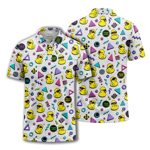 sunglasses rubber duckies & neon geometric shapes polo shirt for men