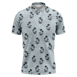 teal tropical island palm trees vacation ready polo shirt for beach days