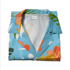 Teal Turquoise Coconut Cocktail Hawaiian Shirt with Palm Fronds and Plumeria