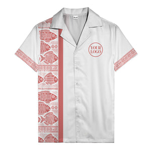 tribal fish & geometric border black white hawaiian shirt for men