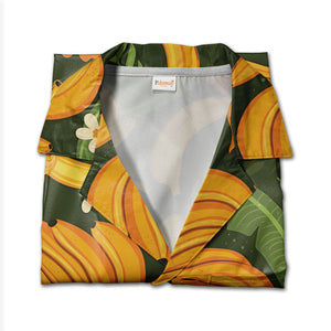 Tropical Banana Hawaiian Shirt with Plumeria on Forest Green