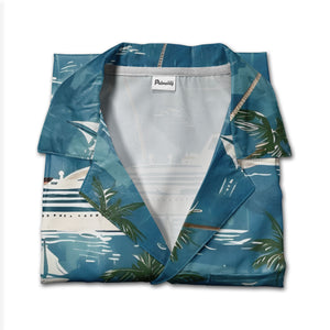 Tropical Cruise Ship & Yacht Hawaiian Shirt – Palm Trees and Ocean Waves