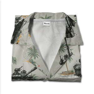 Tropical Military Tank Hawaiian Shirt with Palm Trees & Island Vibes