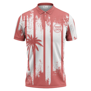 vertical striped palm trees grunge texture polo shirt for men