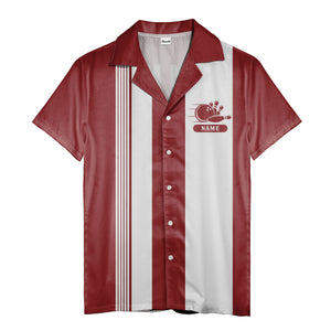 vintage bowling team hawaiian shirt, retro geometric & striped aloha button down shirt