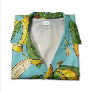 Vintage Etching Banana Hawaiian Shirt with Slices on Light Teal