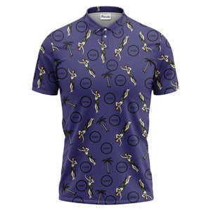 vintage hula dancers & palm trees black hawaiian polo shirt for men