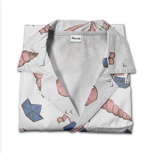 Vintage Sailboat & Seashell Nautical Hawaiian Shirt – Marine Bird Pattern