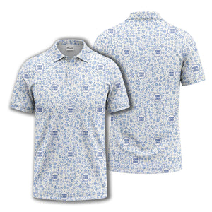 watercolor blue floral repeat custom logo golf polo shirt