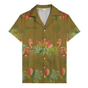 watercolor flamingo palm tropical flowers black hawaiian shirt