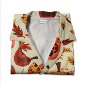 Watercolor Halloween Pumpkin Hawaiian Shirt with Maple Leaves