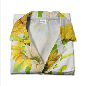 Watercolor Sunflower Hawaiian Shirt with Buds and Leaves Elegant