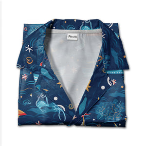 Whimsical Ocean Sailboat & Starfish Hawaiian Shirt – Anchor Compass Marine Print