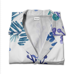 White Watercolor Branch Hawaiian Shirt with Blue Gradient Snowflakes