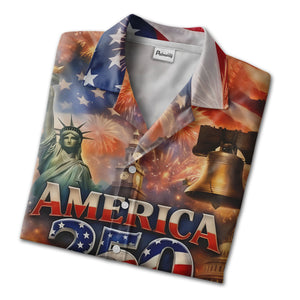 America 250th Anniversary Hawaiian Shirt - Founding Fathers & Landmarks All-Over Print