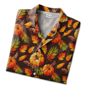 Autumn Harvest Pumpkin Hawaiian Shirt with Cinnamon on Brown