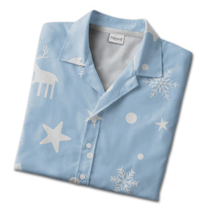 Baby Blue Christmas Reindeer Hawaiian Shirt with Snowflake Stars