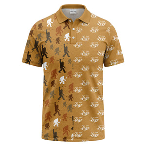 bigfoot golfers silhouette club pattern black polo shirt for men
