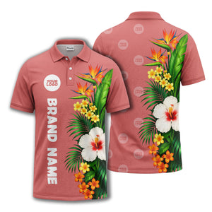 bird of paradise & hibiscus floral polo shirt for men