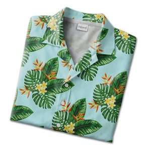 Black Elegant Monstera Hawaiian Shirt with Lime Green Mint Gradient Leaves