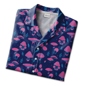 Black Psychedelic Neon Mushroom Hawaiian Shirt with Vibrant Trippy Colors