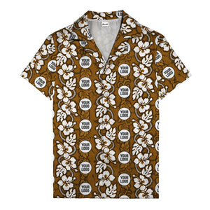 black & white hibiscus monstera custom logo hawaiian shirt for men