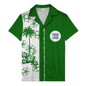 black white palm tree hibiscus panel graphic hawaiian shirt for men