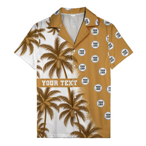 black & white palm tree repeat & custom logo hawaiian shirt for men