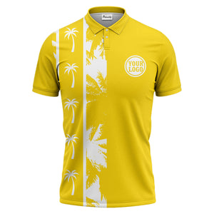 black white palm tree silhouette vertical stripe polo shirt for men