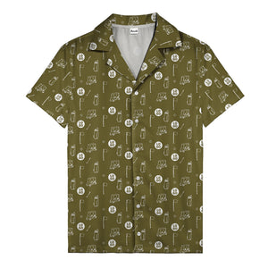cartoon golf carts & clubs fairway fun dark green hawaiian shirt for men