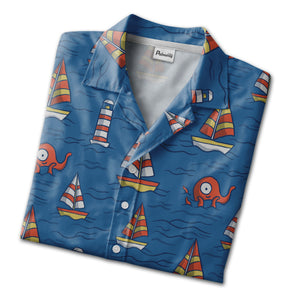 Cartoon Octopus & Lighthouse Nautical Hawaiian Shirt – Ocean Sailing Adventure