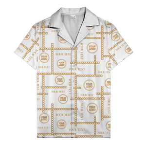 chain link grid custom logo text monochrome black white hawaiian shirt