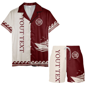 cruise ship & soaring seagulls on maroon ocean waves hawaiian shirt