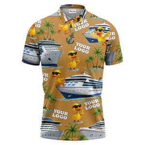 cruise ship & sunglasses ducks cartoon islands polo shirt for men