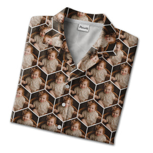 Custom Baby Photo Hawaiian Shirt - Personalized Hexagon Pattern Family Gift Idea