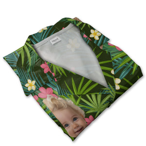 Custom Child Face Hawaiian Shirt with Tropical Hibiscus Garden