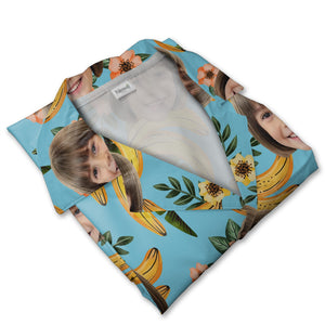 Custom Face Child Banana Leaf Hawaiian Shirt in Bright Yellow Tropical