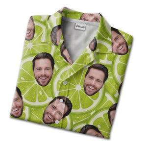 Custom Face Lime Slice Hawaiian Shirt - Funny Personalized Photo Party Novelty