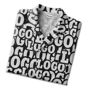 Custom Logo Hawaiian Shirt - Bold Typographic Text Repeat Black Grey Modern Print