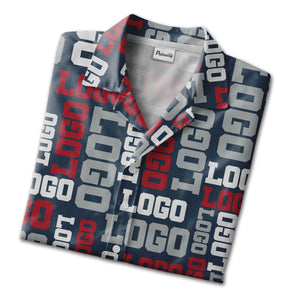 Custom Logo Hawaiian Shirt - Navy Red White Typography Repeating Letter Pattern