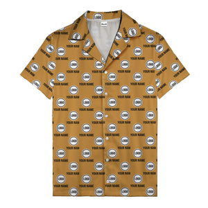 custom logo & name repeat pattern black hawaiian shirt for men