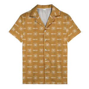custom logo & text repeat pattern black hawaiian shirt for men