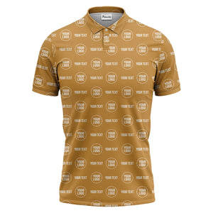 custom logo & text repeat pattern black polo shirt for men