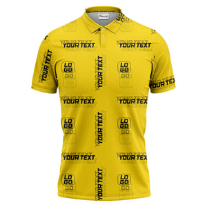 custom logo & text repeat pattern black polo shirt for men