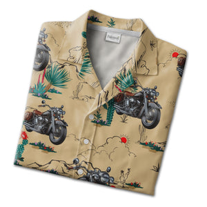 Custom Motorcycle Desert Hawaiian Shirt with Cactus Landscape