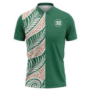 custom multi color tribal geometric curved lines leaf spirals ethnic polo shirt for men