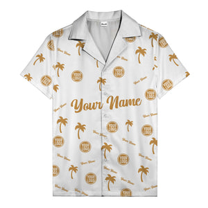 custom palm tree silhouette & name logo black white hawaiian shirt