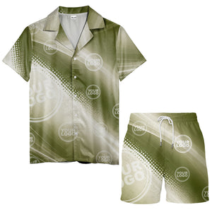 customizable logo circles & diagonal stripes olive green hawaiian shirt